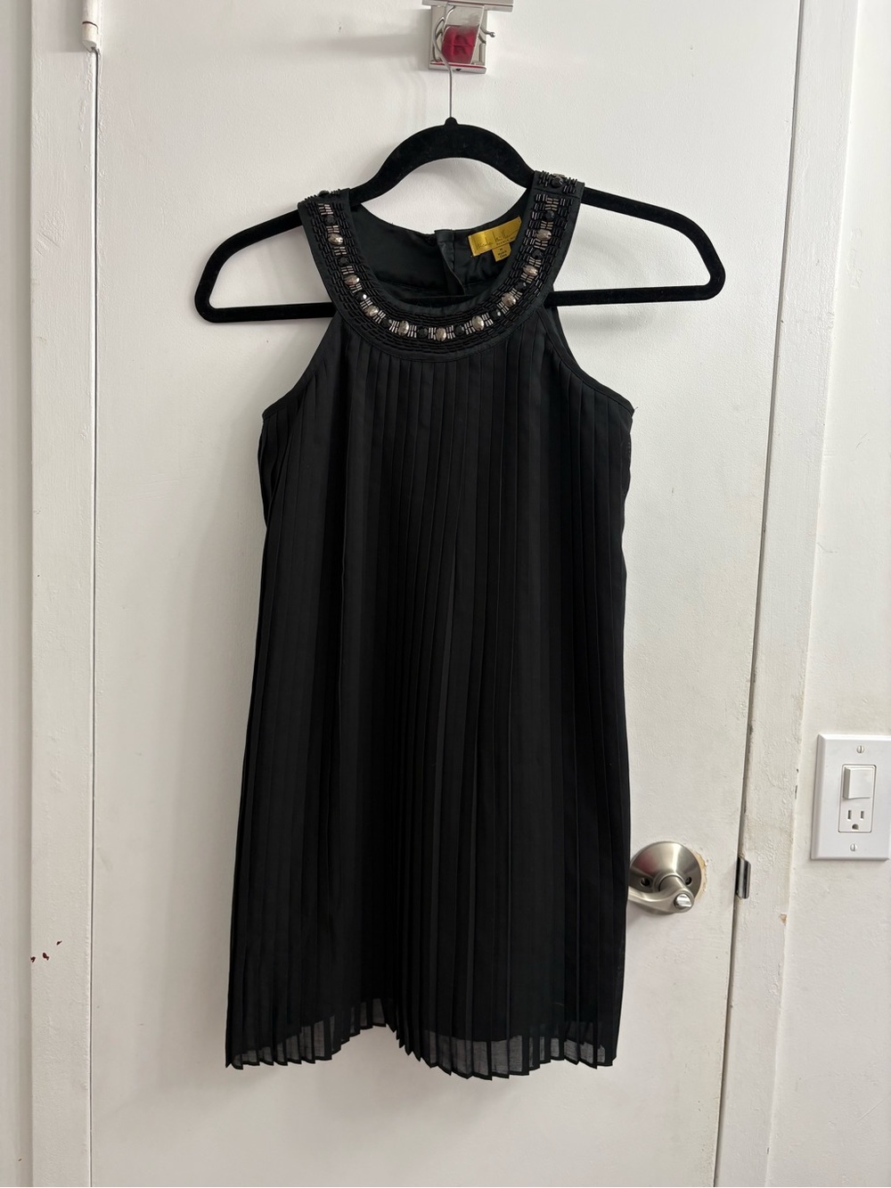 Nicole Miller Black Beaded Pleated Tunic